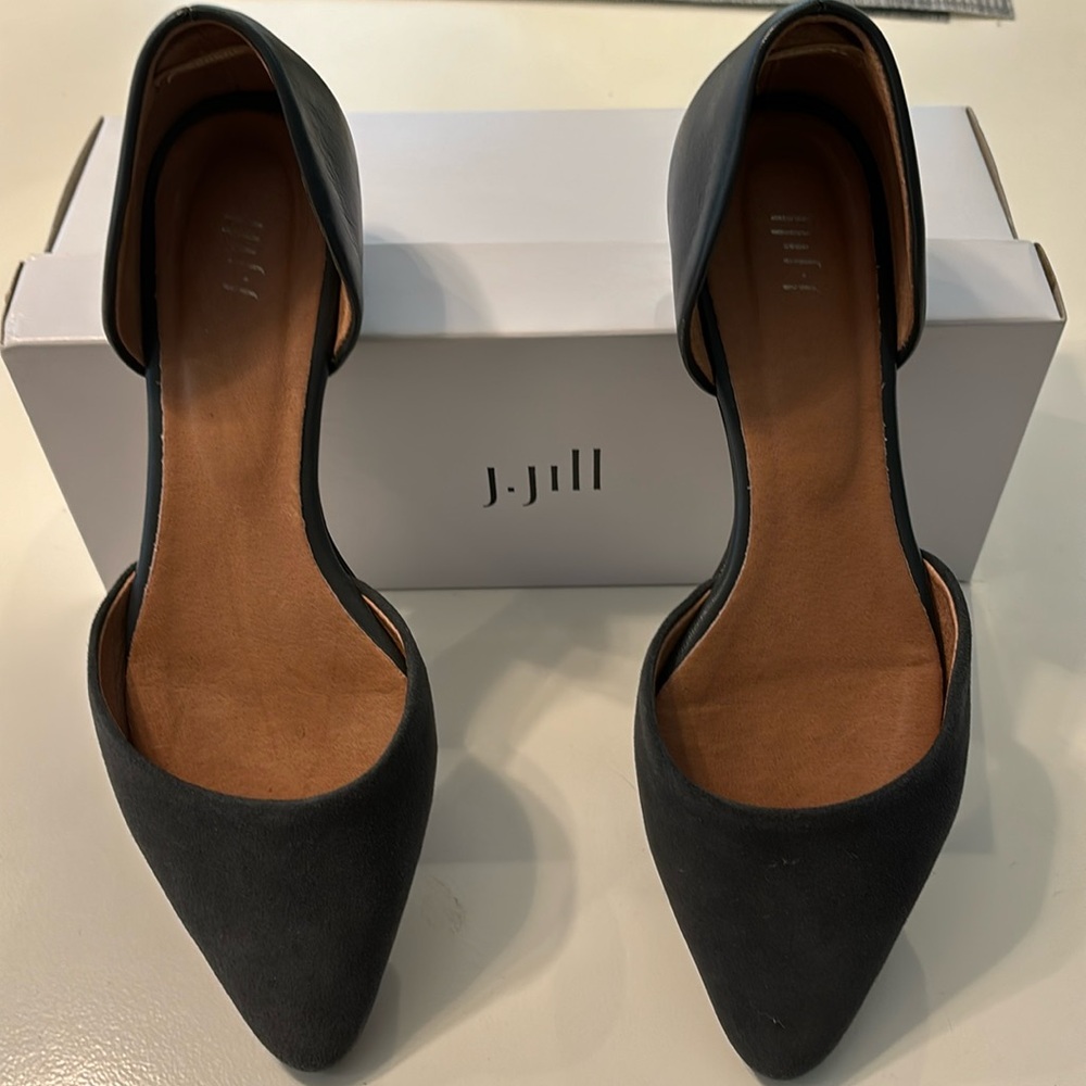 COPY - JJill grey suede D’orsay leather flat cut out loafer